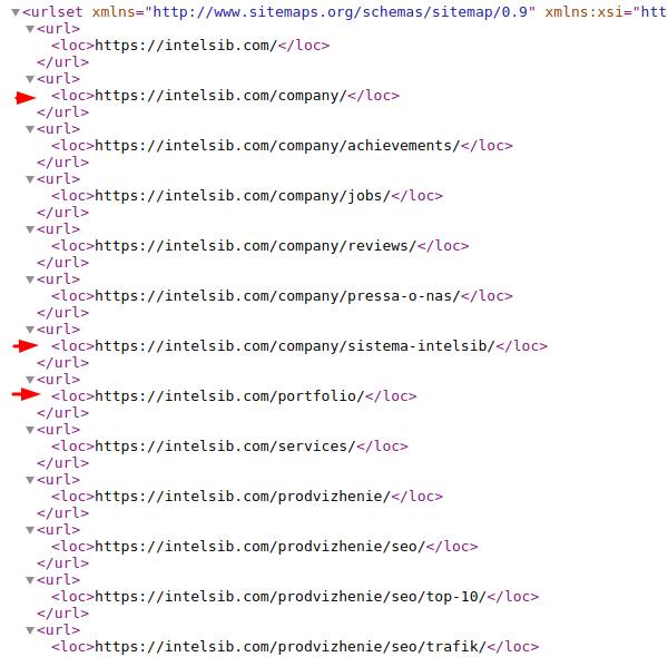 Вид xml карты сайта после переезда с http на https